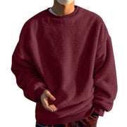 Deals of The Day Clearance Mens Fuzzy Sherpa Sweatshirt Winter Fall Fleece Pullover Crewneck Solid Color Sweatshirts Loose Fit Plus Size Shirts Wine Mens Crewneck Sweater L