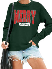 Zylkor Merry Christmas Sweatshirt for Women Christmas Vibes Sweater Holiday Christmas Tops Christmas Letter Printed Sweater