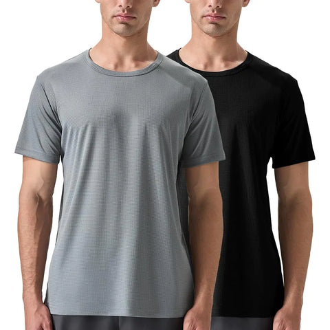 ALLTHRO Mens 2 Pack Lightweight Crew Neck Athletic Running Short Sleeve T-Shirts Breathable Gym Workout Tee Shirts for Men Black/GreyX-Large