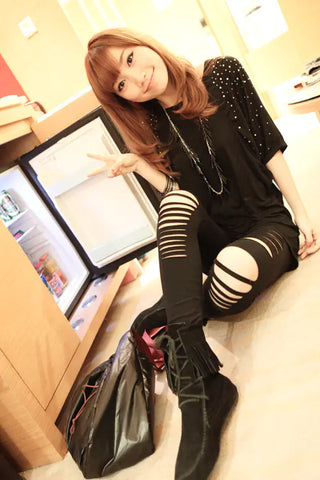 Casual Pants, Irregular Cropped Pants, Ripped Leggings