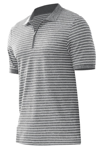 ZTN Mens Zipper Polo Shirts Short Sleeve Dry Fit Performance Moisture Wicking Golf Shirts Striped Casual Polos Grey 2XL