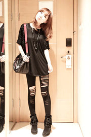 Casual Pants, Irregular Cropped Pants, Ripped Leggings